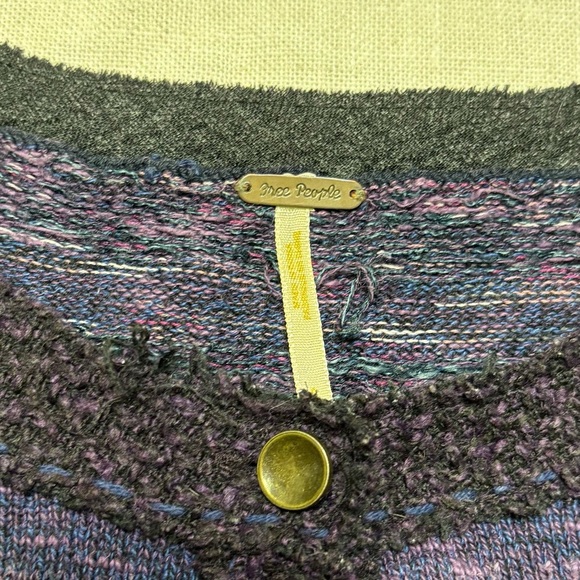 FREE PEOPLE Women’s Small Purple Combo Knit Button Front Cardigan Pocket Sweater - Picture 2 of 7